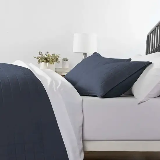 3 Piece Microfiber Farmhouse Coverlet Bedspread Set Navy, Full/Queen Photo 2