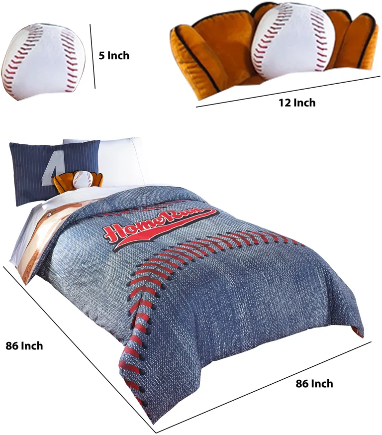 6 Piece Polyester Full Comforter Set with Baseball Inspired Print Photo 5