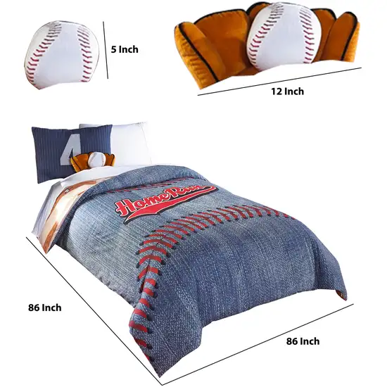 6 Piece Polyester Full Comforter Set with Baseball Inspired Print Photo 5