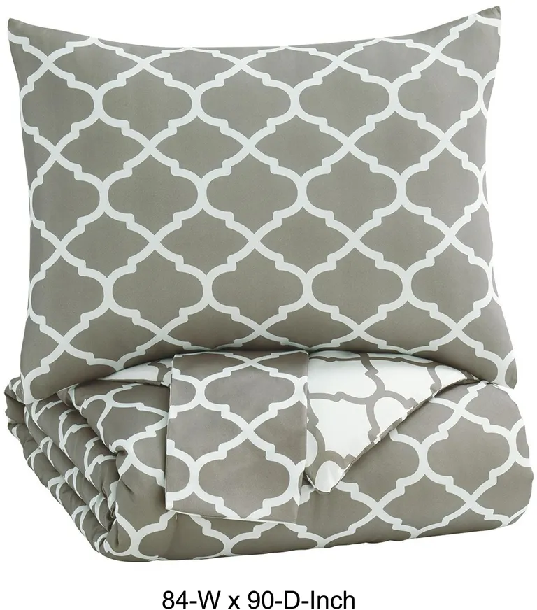 3 Piece Queen Comforter Set with Quatrefoil Design Photo 5