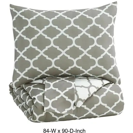 3 Piece Queen Comforter Set with Quatrefoil Design Photo 5