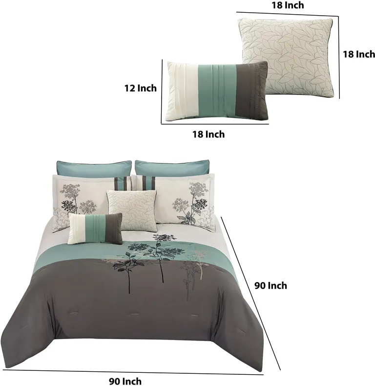 8 Piece Queen Polyester Comforter Set with Floral Embroidery Photo 5