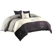 Photo of 7 Piece Queen Polyester Comforter Set with Leaf Embroidery