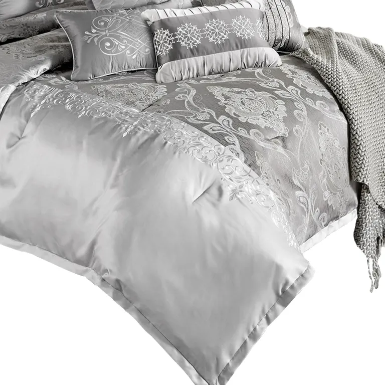 12 Piece Queen Polyester Comforter Set with Medallion Print, Platinum Photo 2