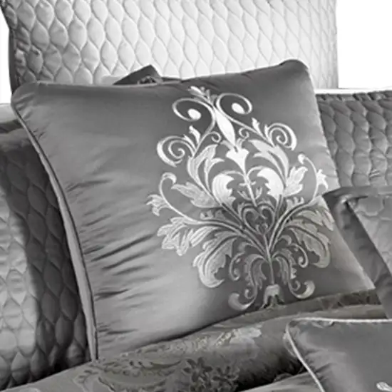 12 Piece Queen Polyester Comforter Set with Medallion Print, Platinum Photo 4