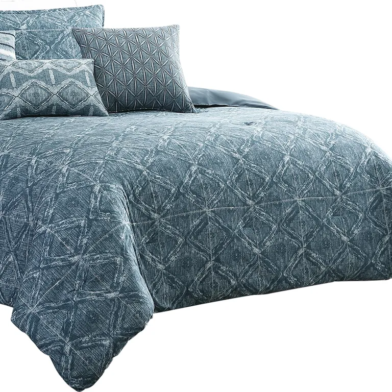 7 Piece Queen Size Cotton Comforter Set with Geometric Print Photo 2