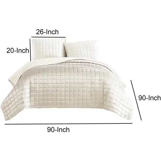 3 Piece Queen Size Coverlet Set with Stitched Square Pattern Photo 5