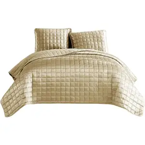 Photo of 3 Piece Queen Size Coverlet Set with Stitched Square Pattern