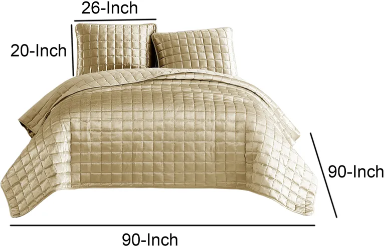 3 Piece Queen Size Coverlet Set with Stitched Square Pattern Photo 5