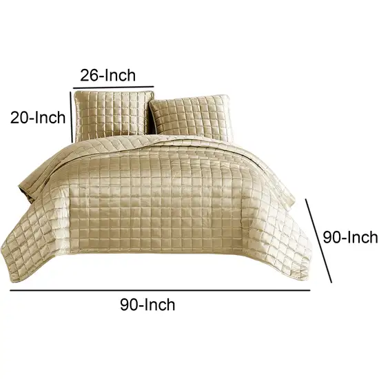 3 Piece Queen Size Coverlet Set with Stitched Square Pattern Photo 5