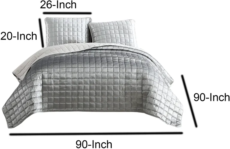 3 Piece Queen Size Coverlet Set with Stitched Square Pattern Photo 5