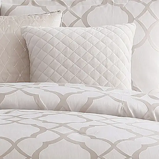 9 Piece Queen Size Fabric Comforter Set with Quatrefoil Prints Photo 3