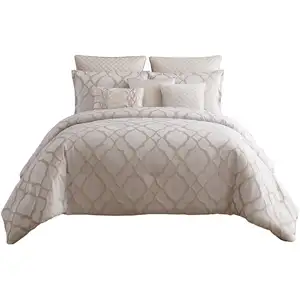 Photo of 9 Piece Queen Size Fabric Comforter Set with Quatrefoil Prints