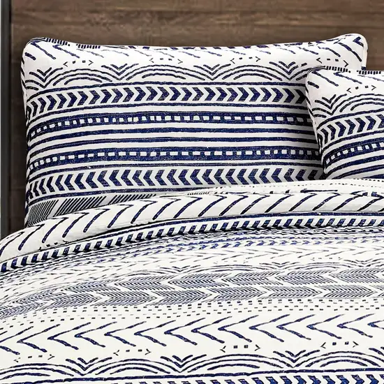 3 Piece Scandinavian Blue White Reversible Cotton Set in King Photo 3