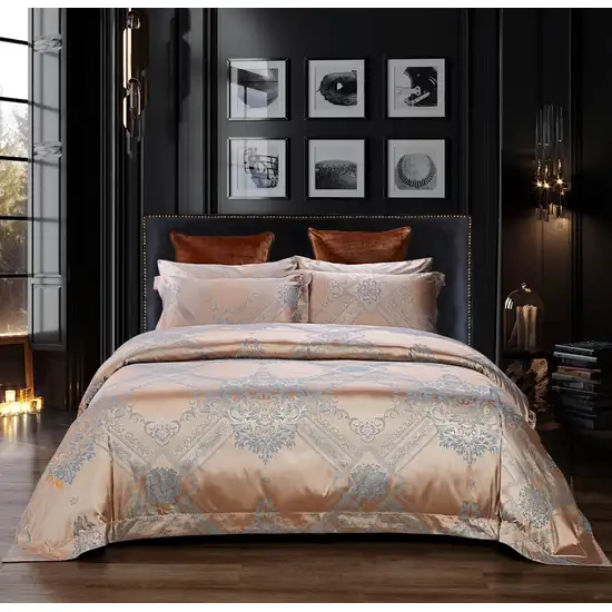 Duvet Cover Set - 6 Piece Set Jacquard King Size Bedding by Dolce Mela Photo 9