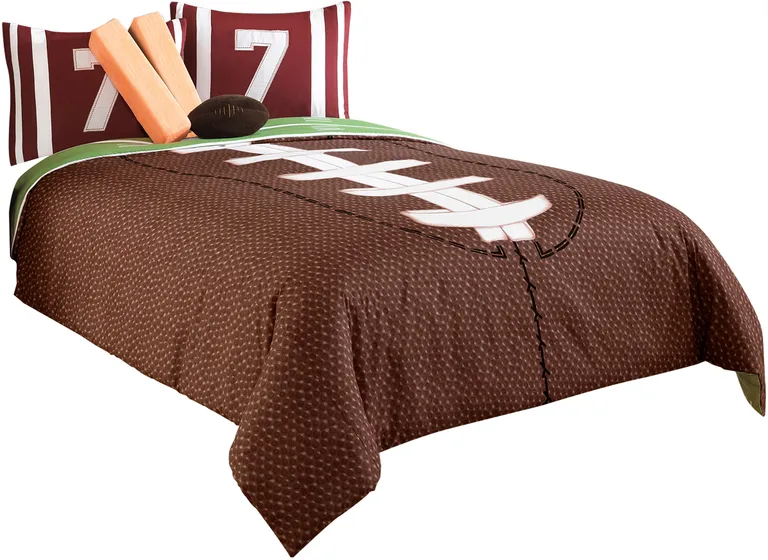 5 Piece Twin Comforter Set with Football Field Print Photo 1