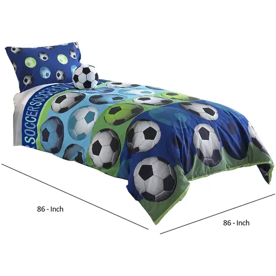 3 Piece Twin Size Comforter Set with Soccer Theme Photo 5