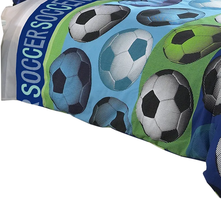 3 Piece Twin Size Comforter Set with Soccer Theme Photo 4