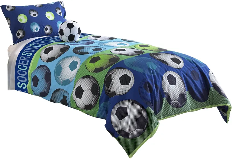 3 Piece Twin Size Comforter Set with Soccer Theme Photo 1
