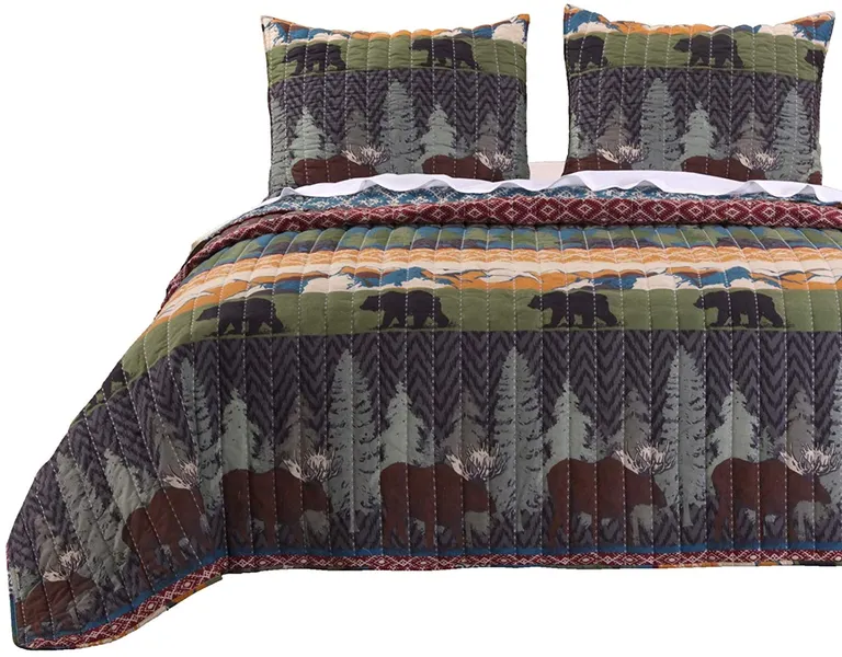 2 Piece Twin Size Quilt Set with Nature Inspired Print Photo 1