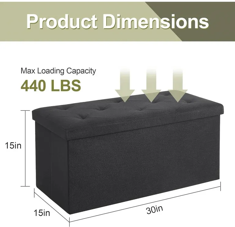 30-in Black Linen Upholstered Bedroom Living Room Entryway Storage Bench Ottoman Photo 5