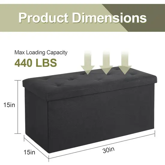 30-in Black Linen Upholstered Bedroom Living Room Entryway Storage Bench Ottoman Photo 5