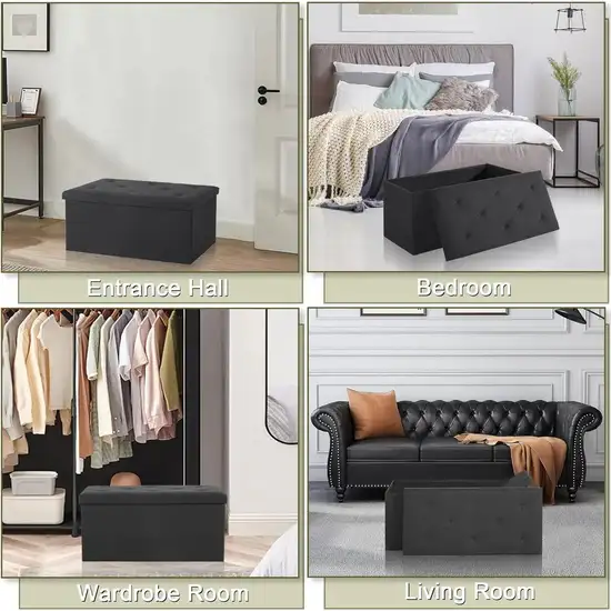 30-in Black Linen Upholstered Bedroom Living Room Entryway Storage Bench Ottoman Photo 4