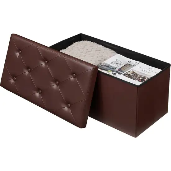 30-inch Brown Faux Leather Upholstered End of Bed Storage Bench Ottoman Photo 1