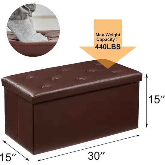 30-inch Brown Faux Leather Upholstered End of Bed Storage Bench Ottoman Photo 5