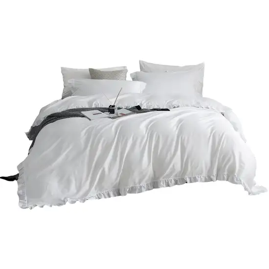 DM807Q | Queen Size 6 piece Duvet Cover Set Ruffled Bedding 100% Cotton Photo 3