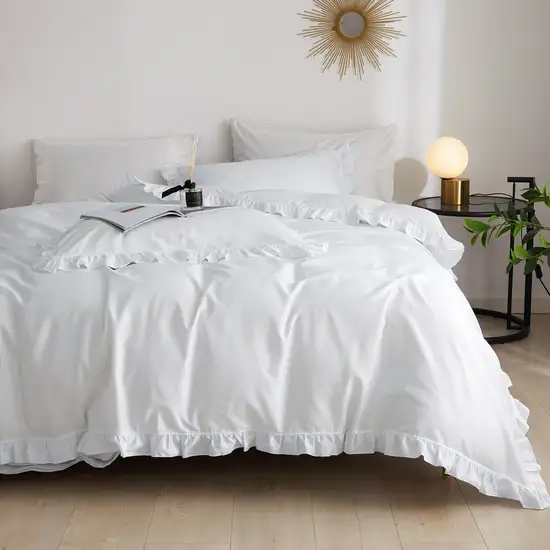 DM807Q | Queen Size 6 piece Duvet Cover Set Ruffled Bedding 100% Cotton Photo 14