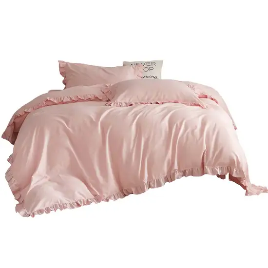 DM808T | Twin Size 4 piece Duvet Cover Set Ruffled Bedding 100% Cotton Photo 1