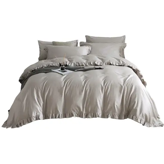 DM809K | King Size 6 piece Duvet Cover Set Ruffled Bedding 100% Cotton Photo 1