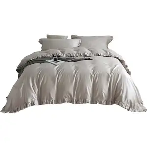 Photo of 4 piece Duvet Cover Set Ruffled Bedding 100% Cotton