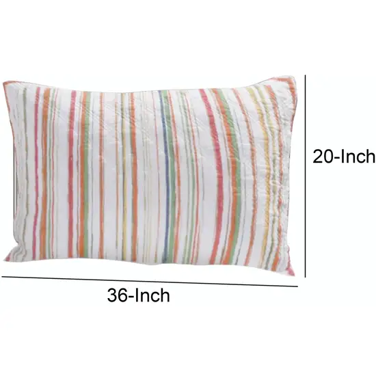 20 x 36 Cotton King Pillow Sham, Striped Pattern, Set of 2, Multicolor Photo 4