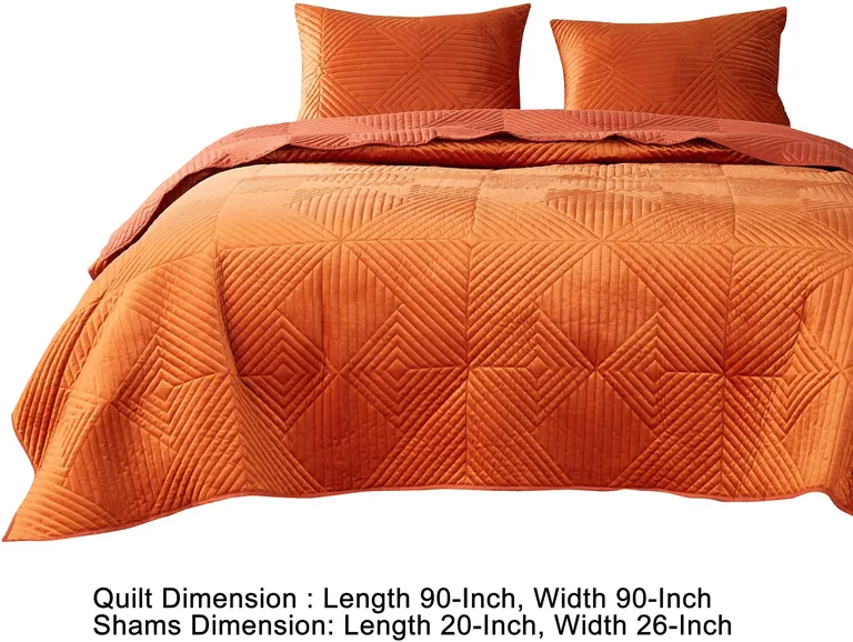 Ahab 3 Piece Velvet Full Quilt Set, Diamond Quilting Design Photo 5