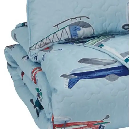 Aircraft Print Fabric Upholstered 2 Piece Twin Quilt Set Photo 4