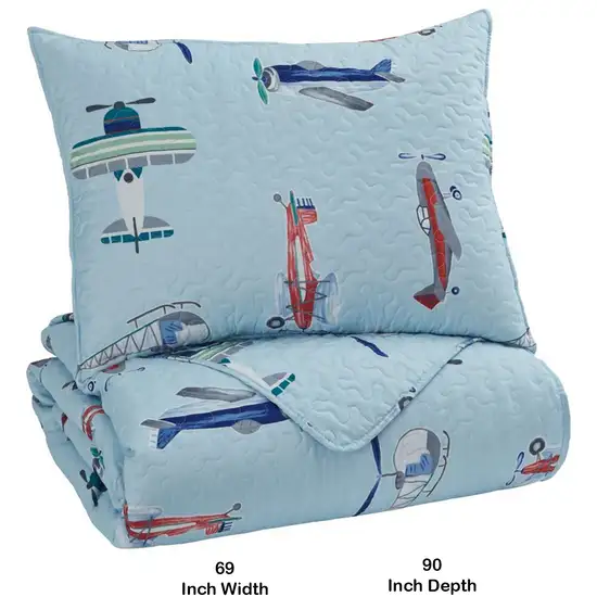Aircraft Print Fabric Upholstered 2 Piece Twin Quilt Set Photo 1