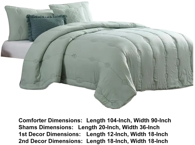 Alice 5 Piece Microfiber King Comforter Set, The Urban Port, Sea Green Photo 5