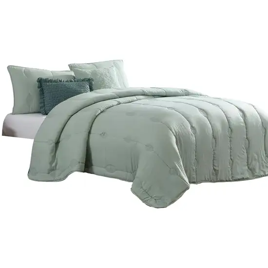 Alice 5 Piece Microfiber King Comforter Set, The Urban Port, Sea Green Photo 1