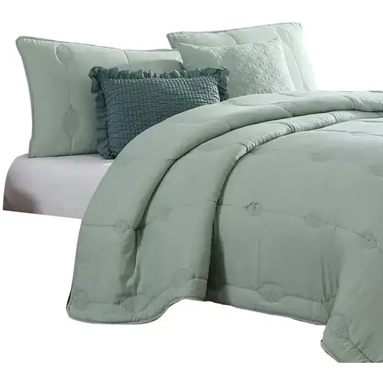 Alice 5 Piece Microfiber King Comforter Set, The Urban Port, Sea Green Photo 4