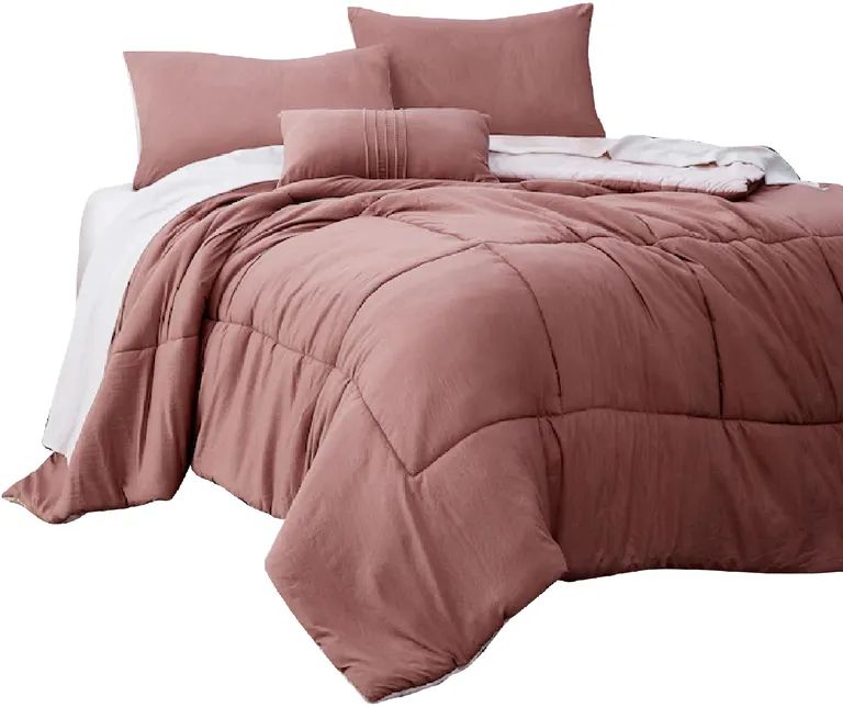 Alice 8 Piece Queen Comforter Set, Reversible, Soft Rose By The Urban Port Photo 1