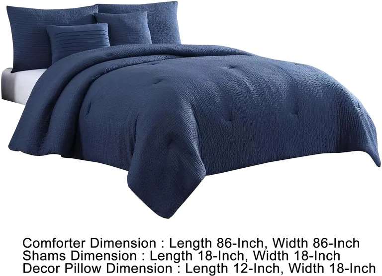 Alice 5 Piece Queen Comforter Set, Textured, The Urban Port, Navy Blue Photo 5