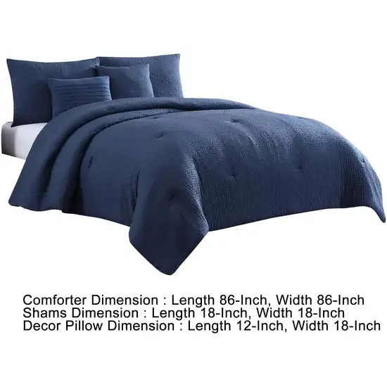 Alice 5 Piece Queen Comforter Set, Textured, The Urban Port, Navy Blue Photo 5