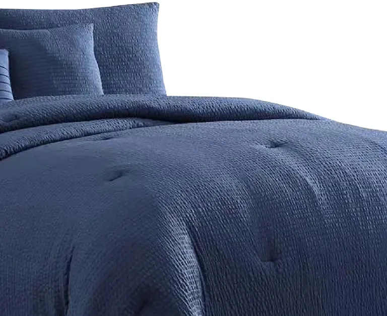 Alice 5 Piece Queen Comforter Set, Textured, The Urban Port, Navy Blue Photo 3