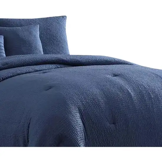 Alice 5 Piece Queen Comforter Set, Textured, The Urban Port, Navy Blue Photo 3