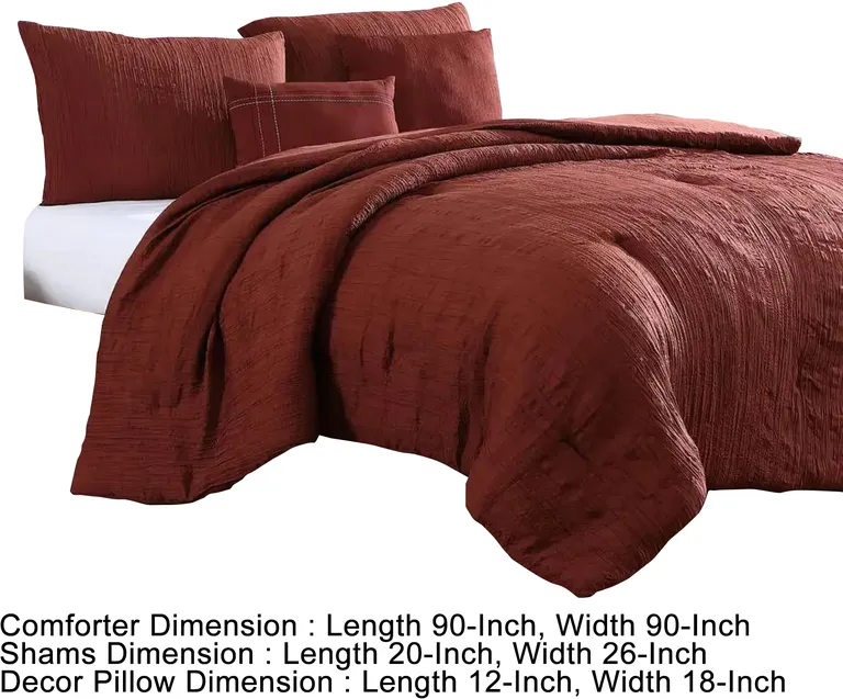 Alice 5 Piece Textured Microfiber Queen Comforter Set, The Urban Port, Red Photo 5