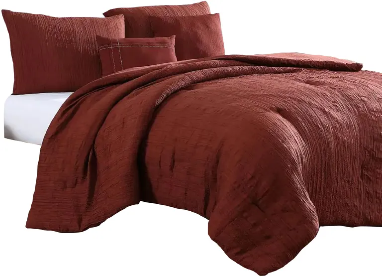 Alice 5 Piece Textured Microfiber Queen Comforter Set, The Urban Port, Red Photo 1