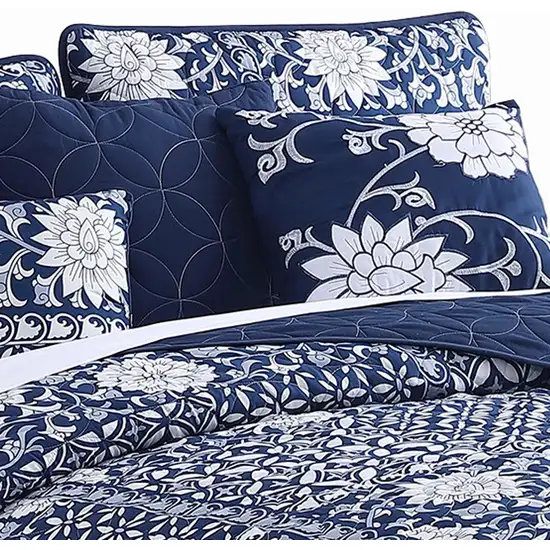 Ann 6 Piece King Size Polyester Quilt Set, Flowers, Reversible Photo 2