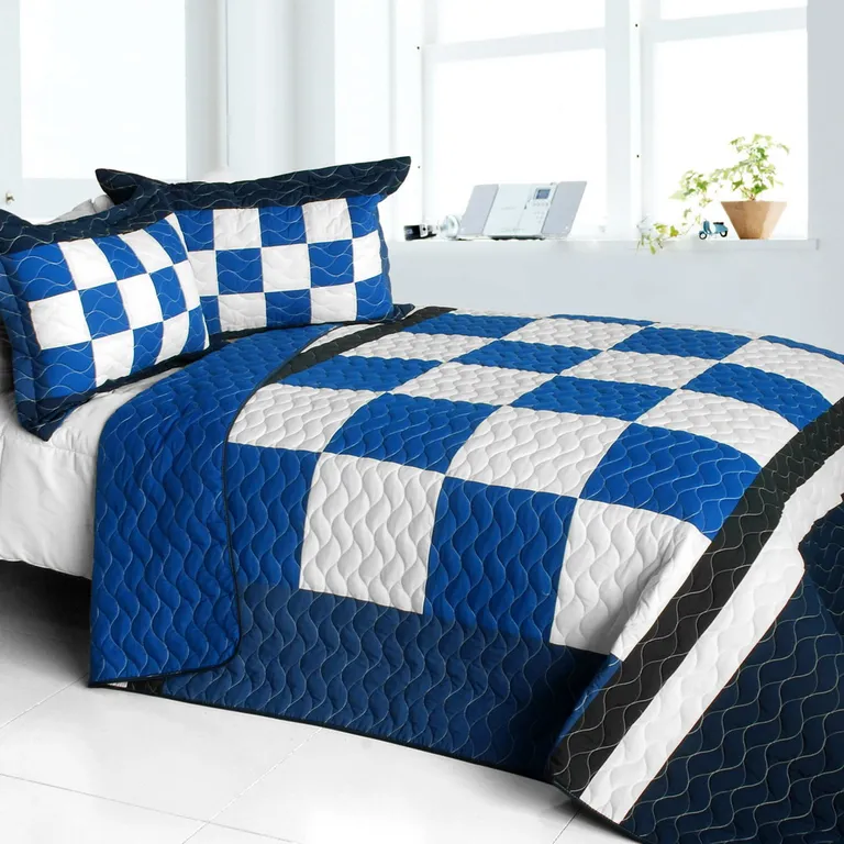 Anything is Possible - Vermicelli-Quilted Patchwork Plaid Quilt Set Full/Queen Photo 1